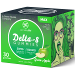 Front of Cannabis Life Green Apple D8 Gummies package with vibrant green apple design