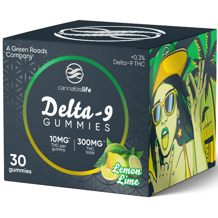 Front of Cannabis Life Lemon Lime THC Gummies package with vibrant lemon and lime design
