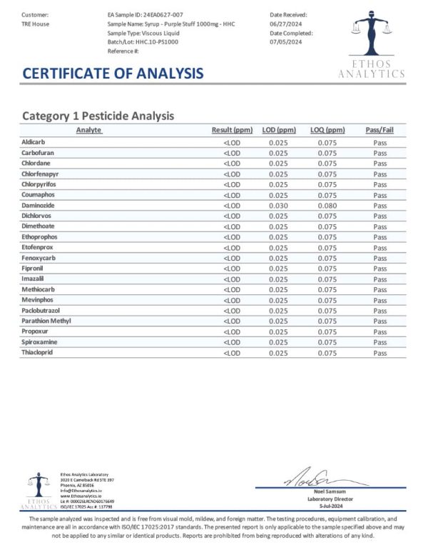 Lab Test Report - Page 4 for Purple Stuff HHC Syrup - Microbial Contaminants Test
