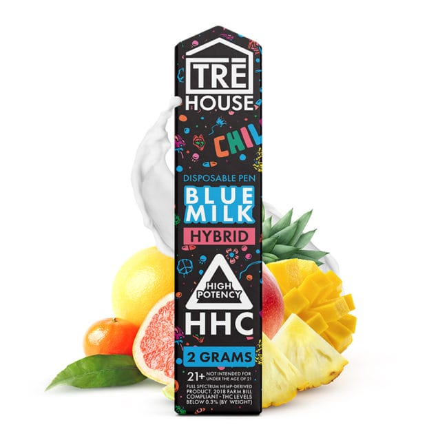Front of Blue Milk Live Resin HHC Vape with sleek design and creamy, blueberry-inspired details