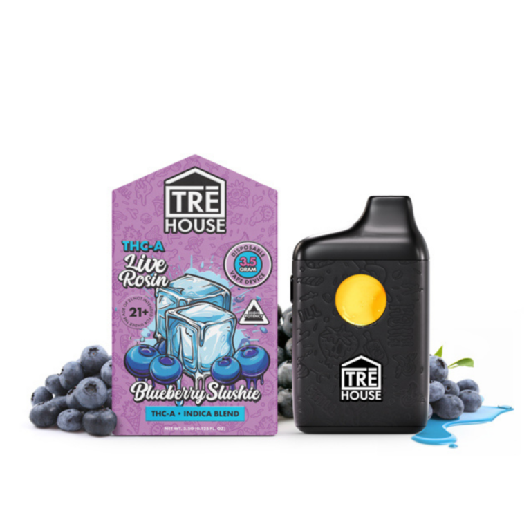 Front of Blueberry Slushie THC Vape with sleek design and blueberry slushie-inspired details