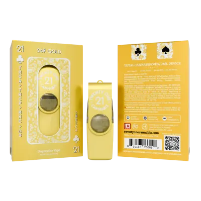 Front of Liquid Diamonds Gold THCA Vape featuring sleek design and luxurious gold-inspired packaging