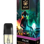 Front of 3CHI Pulse Pods with THC featuring sleek design and energy-inspired, modern packaging