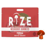 Front of Rize Super Cherry Mushroom Gummies package featuring sleek design and bold cherry-inspired artwork