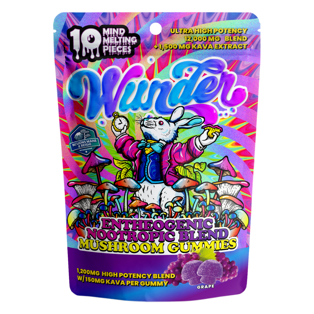Front of Grape Mushroom Gummies with Kava package featuring bold grape-inspired artwork with sleek, modern design