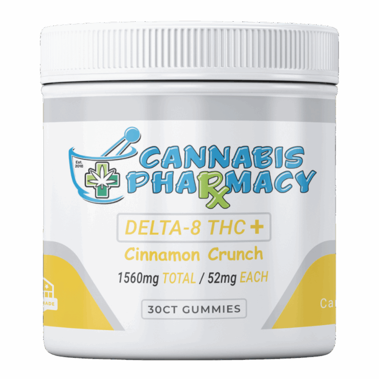 Cannabis Pharmacy Delta-8 THC Plus Gummies 30 count - Cinnamon Crunch flavor with 50mg Delta 8, 1mg THCA, and 1mg THCP