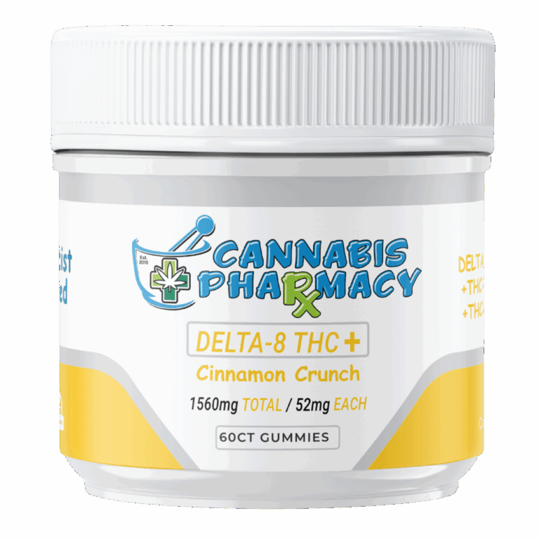Cannabis Pharmacy Delta-8 THC Plus Gummies 60 count - Cinnamon Crunch flavor with 50mg Delta 8, 1mg THCA, and 1mg THCP
