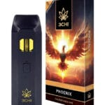 Front of True Strains Phoenix THC Vape package featuring sleek, modern design with fiery phoenix-inspired artwork