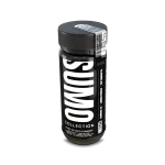 Angled image of the Half Bak’d Slushie Sumo Gummies jar showing vertical SUMO logo and silver flavor tag marked “SLUSHIE.” The label lists 10,000mg total cannabinoids, with 25 gummies per jar.