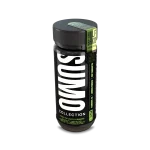 Straight-on front view of Half Bak’d Wild Watermelon Sumo Gummies bottle with high THC and CBD dosage label