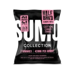 Alt Text: Half Bak’d 2ct Cotton Candy Swirl Sumo Gummies pouch from the Sumo Collection, black bag with white SUMO branding and pink flavor label.